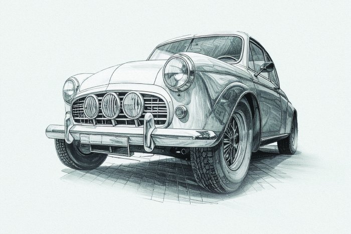 Fotobehang Een tekening van een klassieke oldtimer