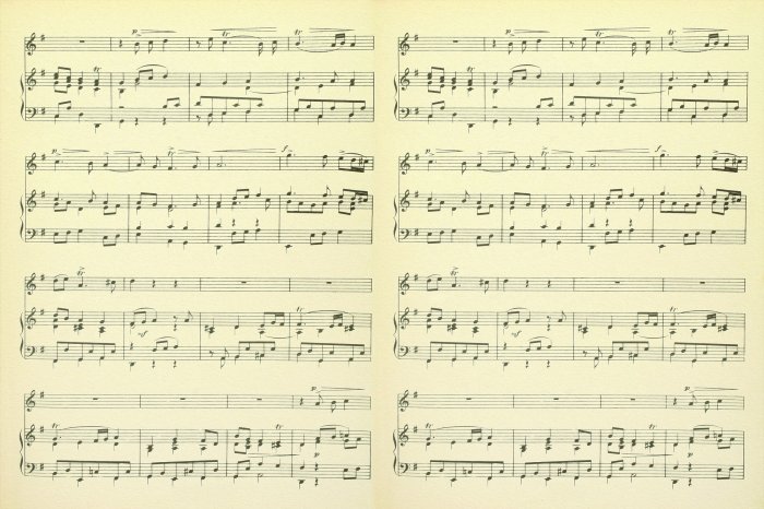 Fotobehang Een bladmuzieknotatie van een muziekstuk op papier