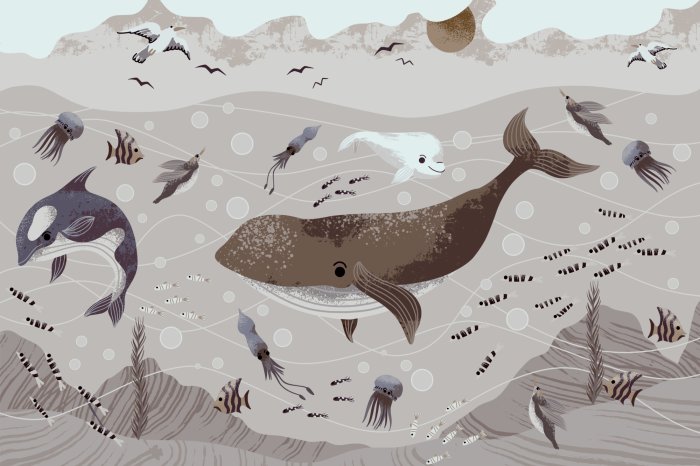 Fotobehang Walvis in de oceaan met kwallen