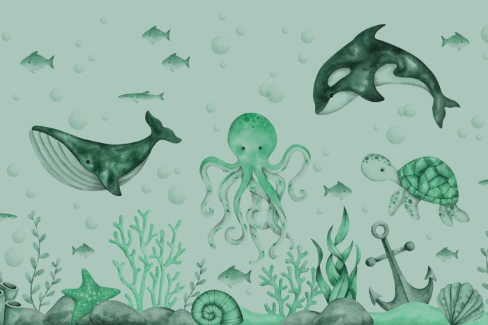 Fotobehang Onderwaterwereld met octopus en vis