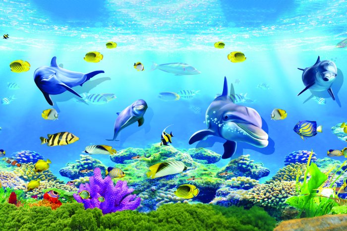 Fotobehang Onderwaterscène met dolfijnen
