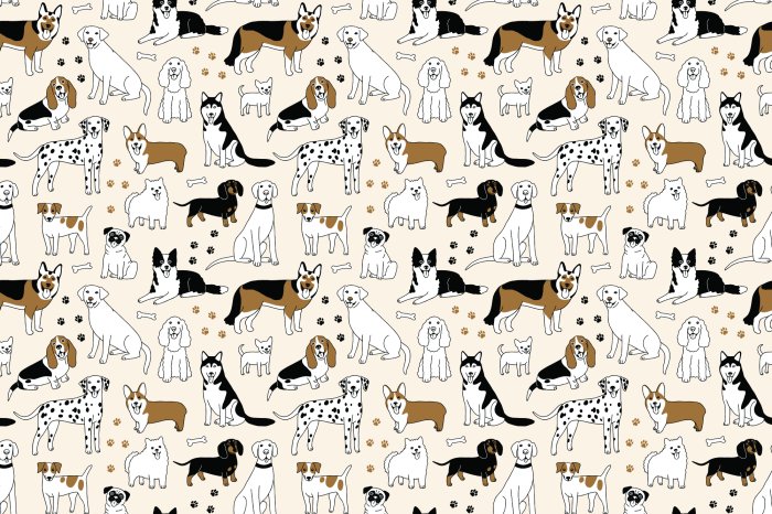 Fotobehang Getekende honden tussen poten en botten