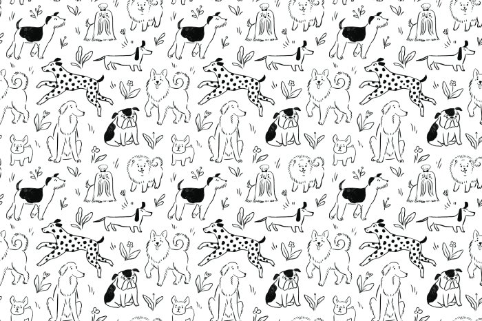 Fotobehang Cartoonhonden op de achtergrond van de weide