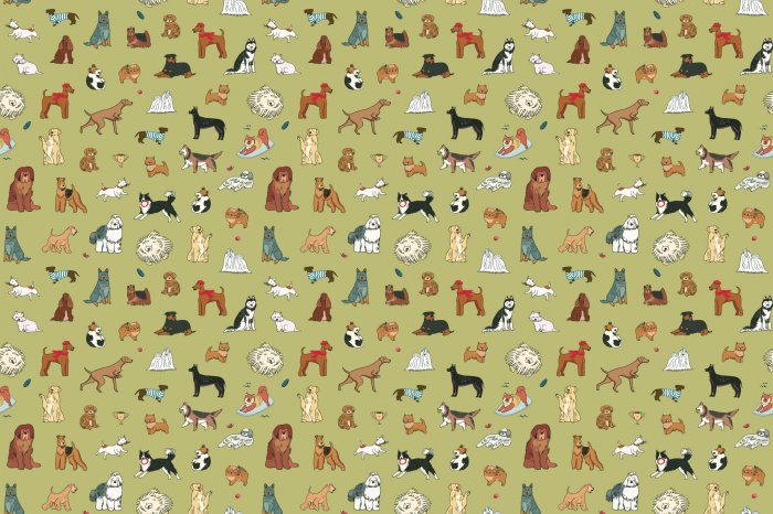 Fotobehang Modern patroon met kleine en grote honden