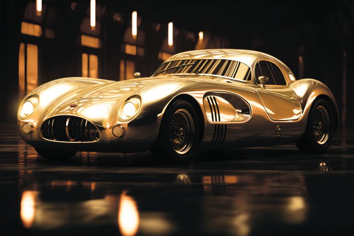 Fotobehang Een klassieke auto in het licht van het licht