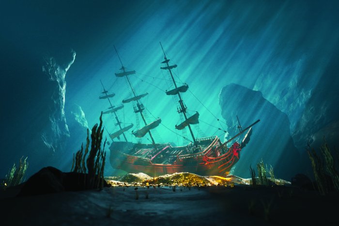 Fotobehang Een zeilschip in het donkere oceaanwater