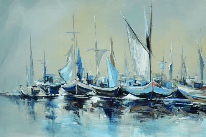 Fotobehang Een schilderachtig patroon met zeilboten op het water