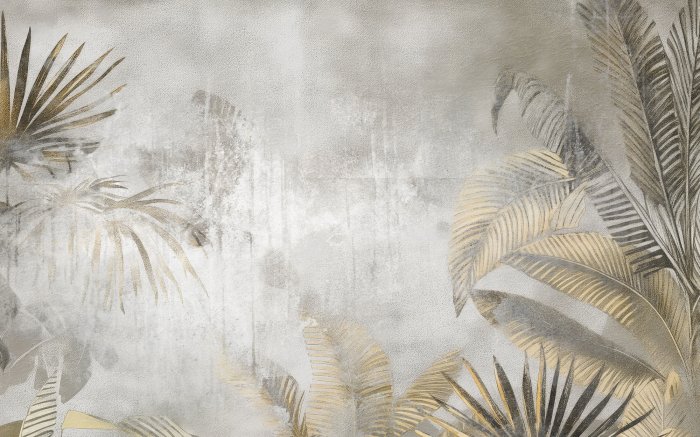 Fotobehang Grote tropische palmbladeren in loftstijl