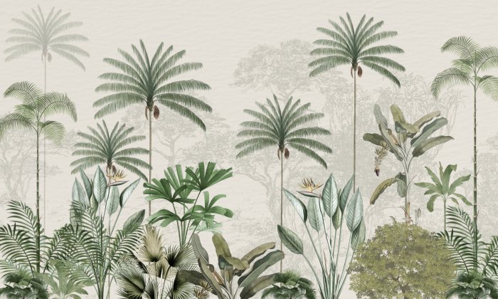 Fotobehang Tropische planten jungle groen landschap met bomen