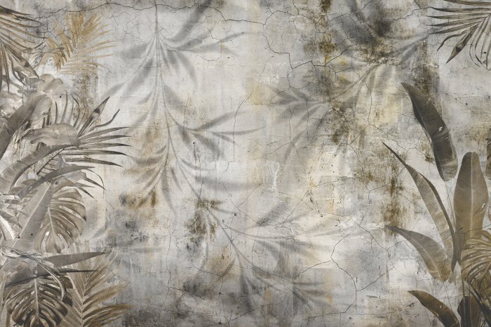 Fotobehang Exotische bladeren op betonnen natuur