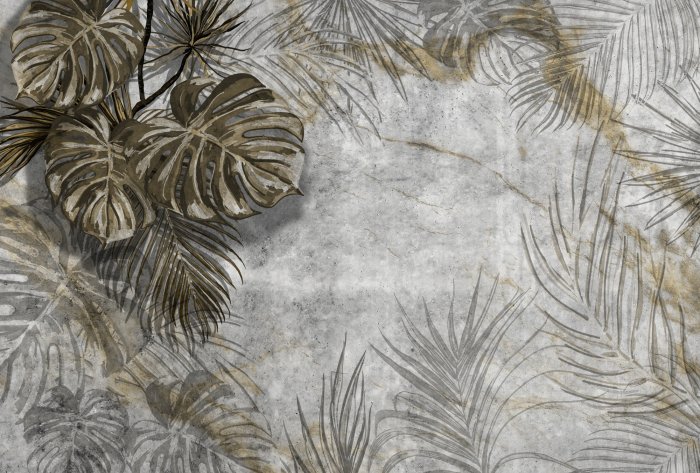 Fotobehang Exotische palmbladeren en monstera&#39;s