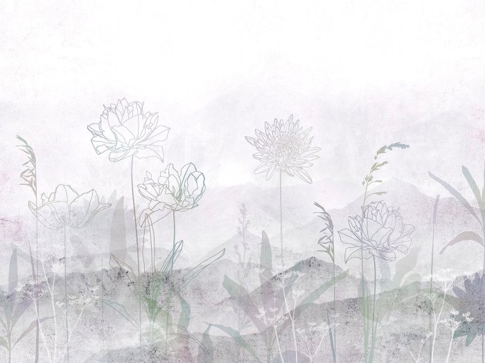 Fotobehang Wilde bloemen en planten tegen een berglandschap