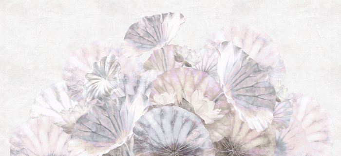 Fotobehang Waterlelies en bladeren in pastelkleuren