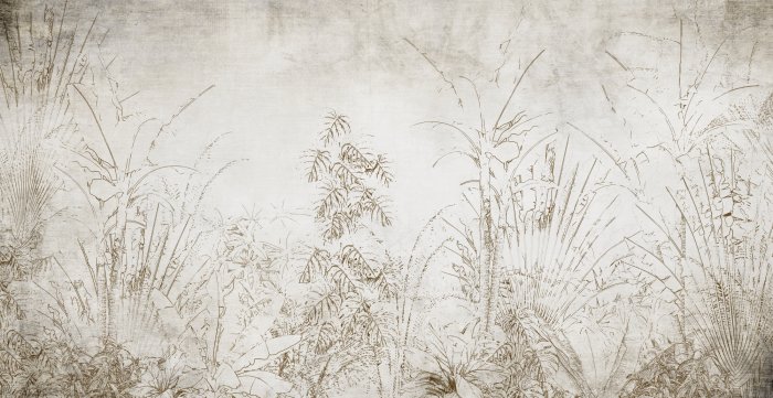 Fotobehang Tropische planten tegen een beige en grijze betonnen achtergrond