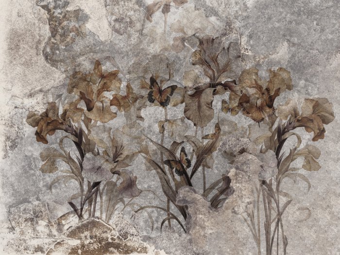 Fotobehang Vintage bloemen- en vlinderpatroon