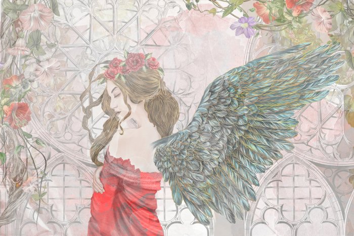 Fotobehang Vrouw met engelenvleugels in gotische stijl