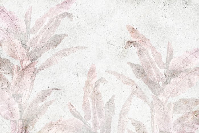 Fotobehang Roze palmbladeren op beton