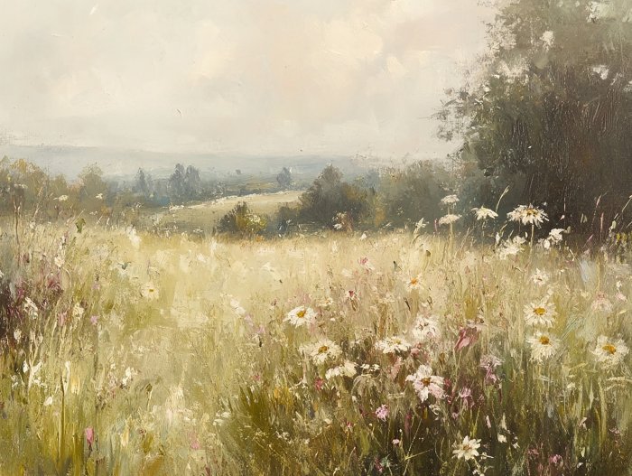 Fotobehang Beschilderde open plek met bloemen