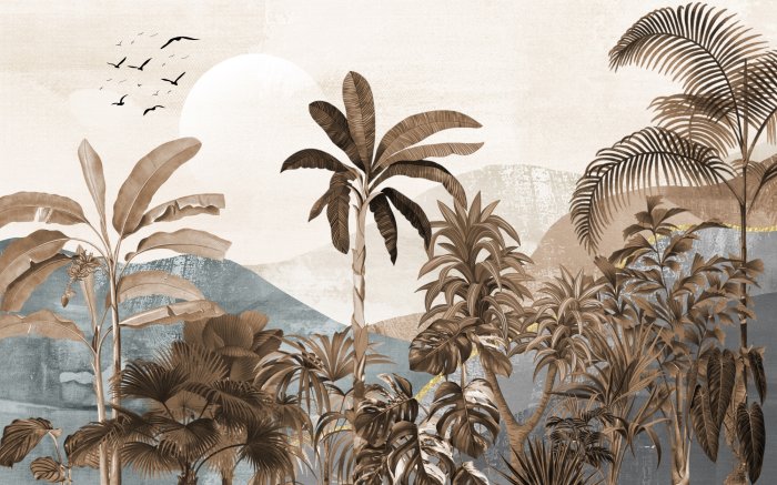 Fotobehang Tropische jungle aan de voet van de bergen