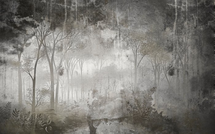 Fotobehang Een dicht bos met een mysterieuze sfeer