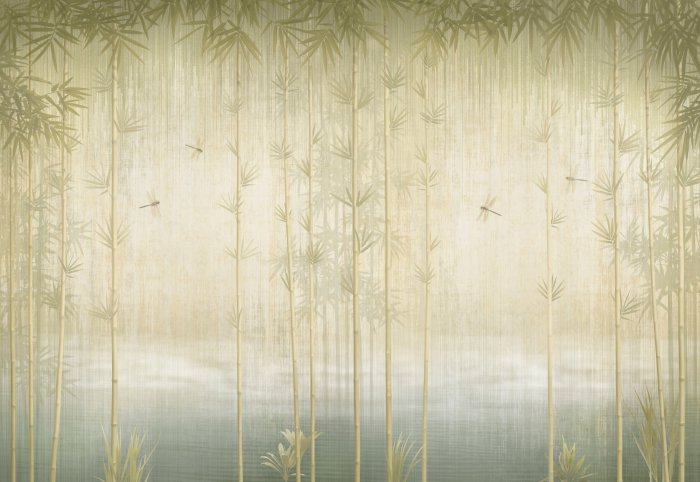 Fotobehang Abstract bamboebos met libellen