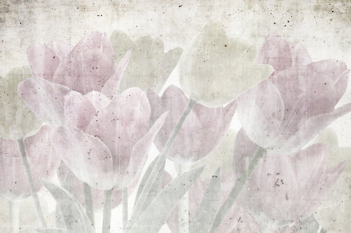 Fotobehang Een geschilderd boeket van delicate tulpen