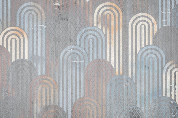 Fotobehang Blauwe en gouden bogen op een grijze achtergrond