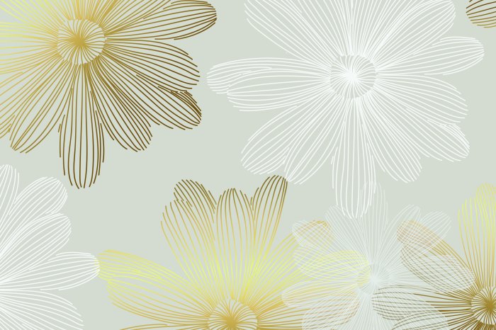 Fotobehang Schets van een wit en goud madeliefje op een decoratieve achtergrond