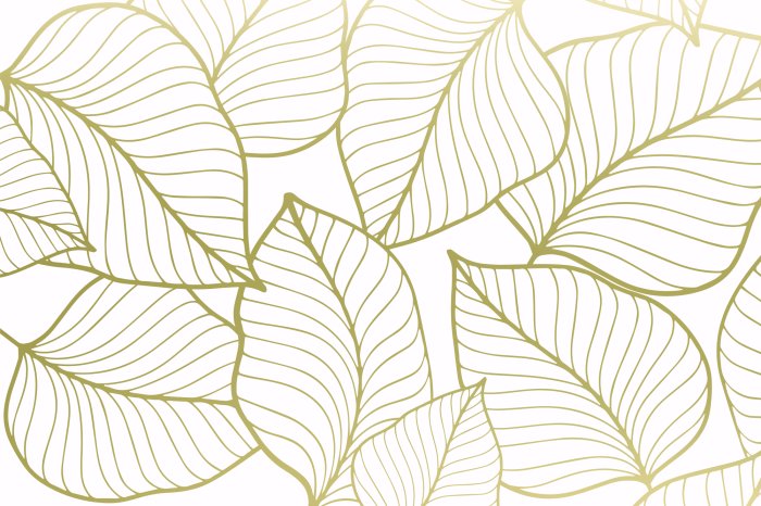 Fotobehang Schets van een gouden blad op een witte decoratieve achtergrond
