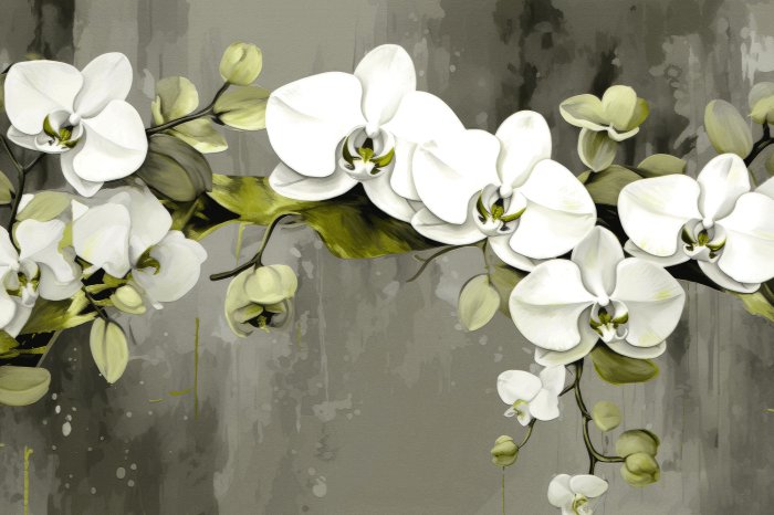 Fotobehang Geschilderde witte orchideeënbloemen