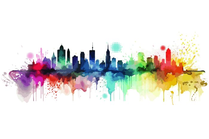 Fotobehang Aquarel stadsschilderij met gebouwen