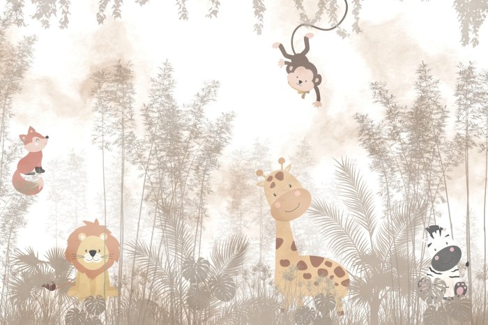 Fotobehang Tropisch landschap met dieren en planten