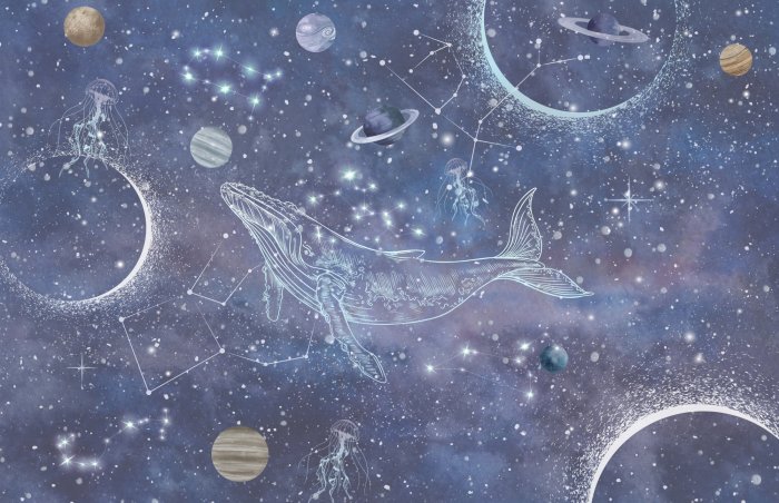 Fotobehang Een walvis in een abstracte ruimte