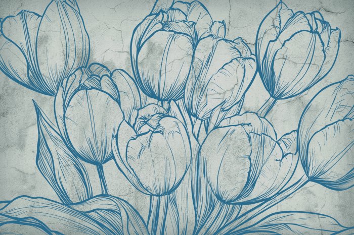 Fotobehang Marineblauwe tulpen op een betonnen achtergrond