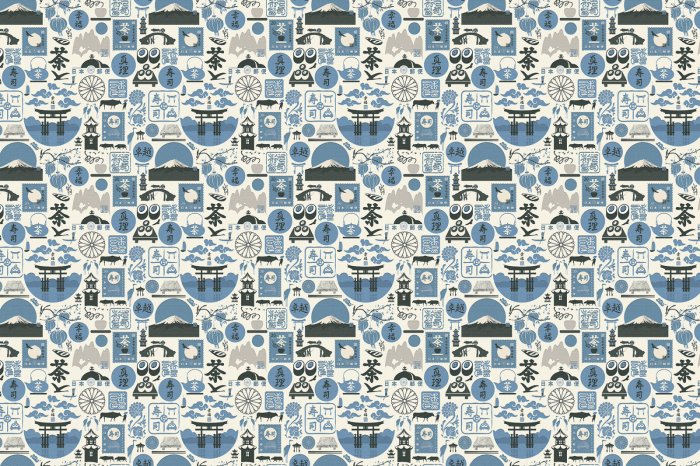 Fotobehang Aziatische symbolen in blauw