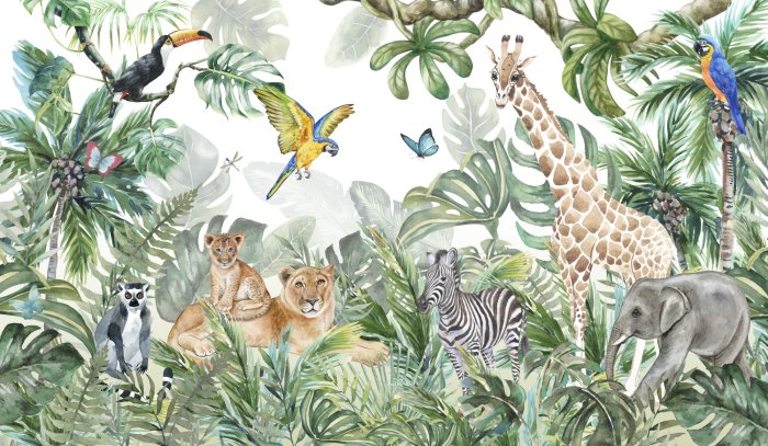 Fotobehang Een jungle vol wilde dieren