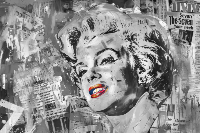 Fotobehang Collage met een portret van Marilyn Monroe tegen een achtergrond van kranten