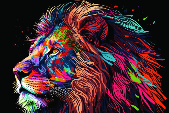 Fotobehang Artistiek kleurenportret van een leeuw in profiel