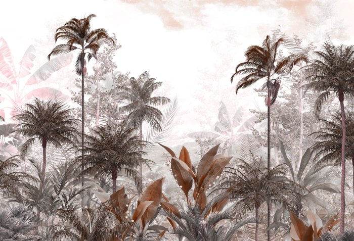 Fotobehang Tropisch bruin bos met palmbomen