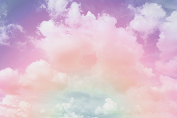 Fotobehang Regenbooglucht met wolken