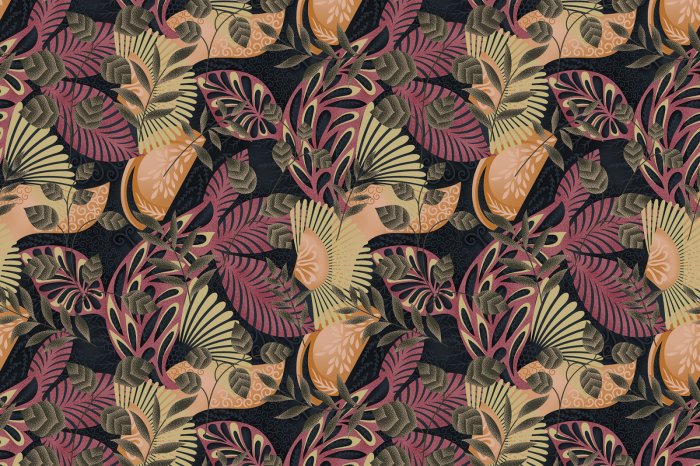 Fotobehang Donkere achtergrond met een tropisch bladmotief