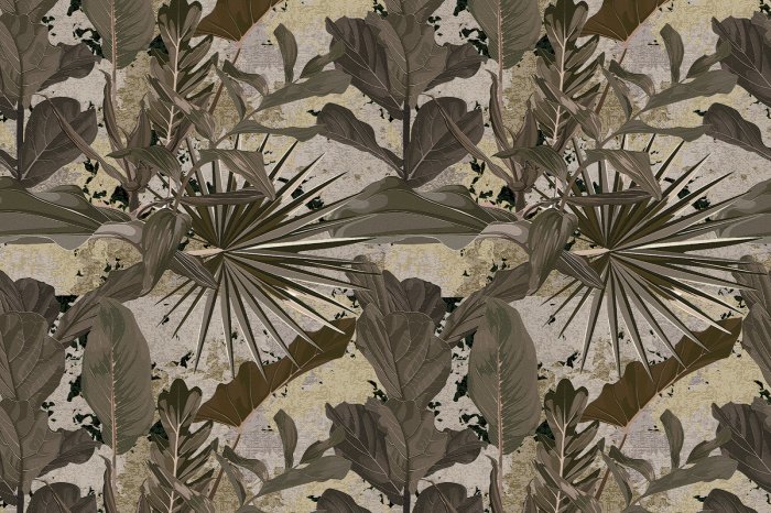 Fotobehang Dichte palmbladeren en planten in donkergroene tinten