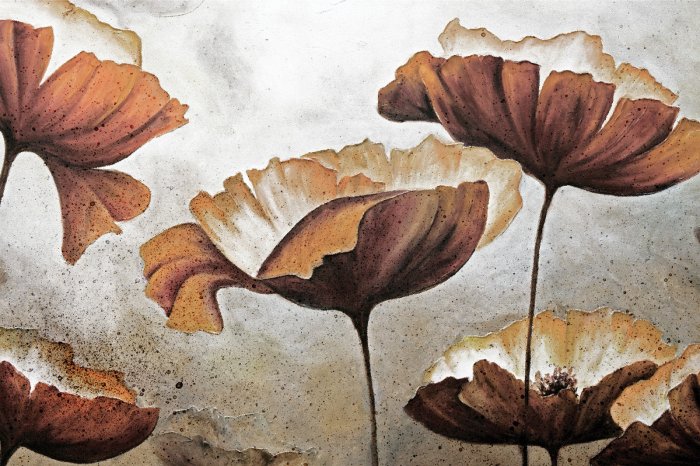 Fotobehang Wilde bloemen op een betonnen achtergrond