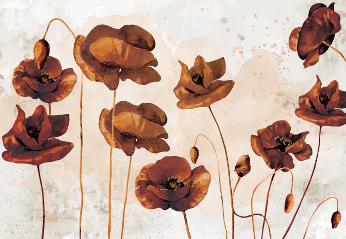 Fotobehang Rode klaprozen op een lichte achtergrond in aquarelstijl