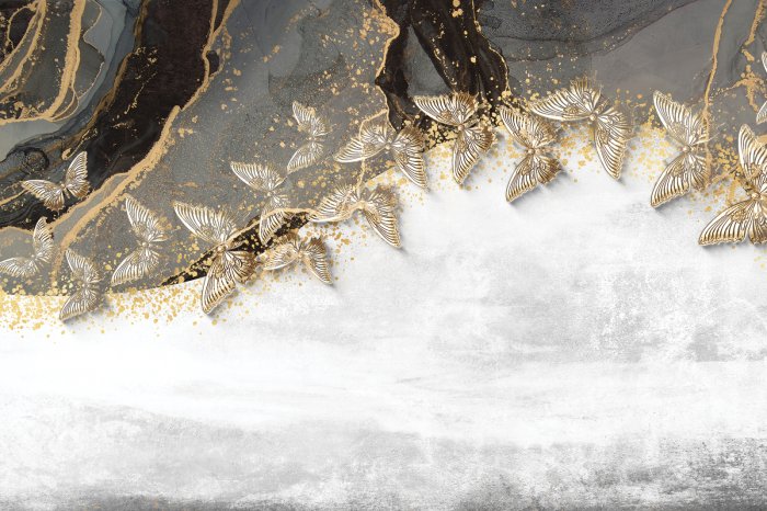 Fotobehang 3D Schmetterlinge auf strukturiertem Hintergrund moderner Stil