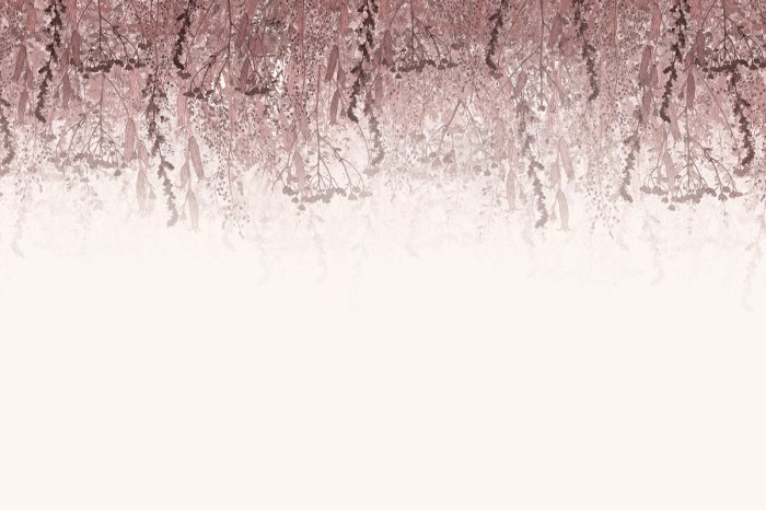 Fotobehang Rosa Blumen und hängende Pflanzen auf hellem Hintergrund, botanisches Motiv