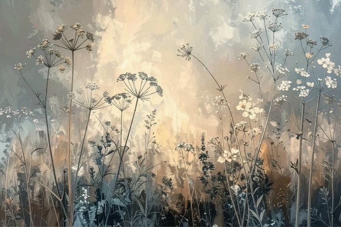 Fotobehang Wildblumen, abstraktes Muster auf texturiertem Hintergrund im natürlichen Stil