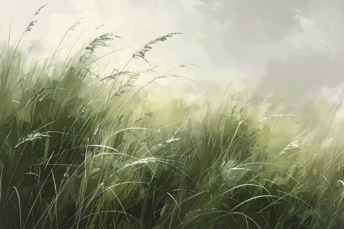 Fotobehang Natürliche Landschaft, grünes Grasfeld, friedlicher Blick auf die Natur