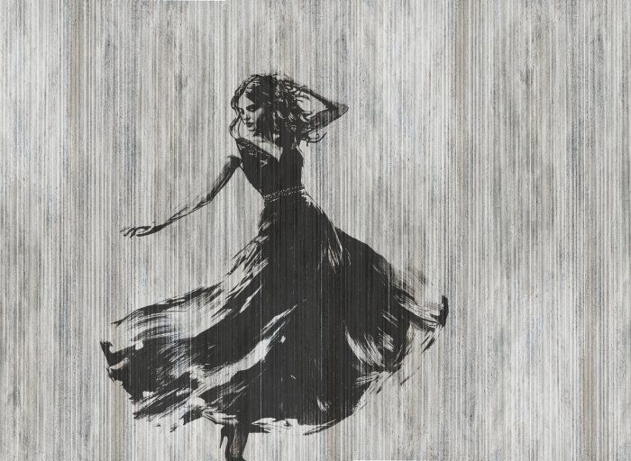 Fotobehang Tanzende Frau Abstraktion auf strukturiertem Hintergrund mit Streifen