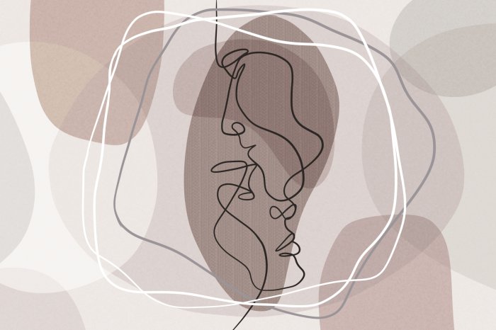 Fotobehang Geliefden in lineaire abstractie artistieke compositie van liefde